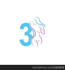 Sexy woman icon in front of number 3 illustration template vector