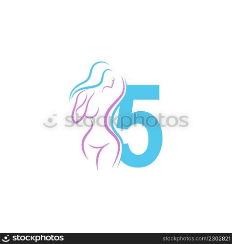 Sexy woman icon in front of number 5 illustration template vector