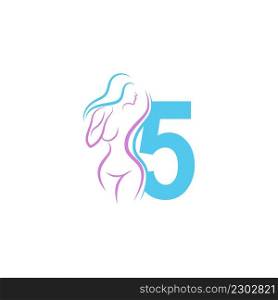 Sexy woman icon in front of number 5 illustration template vector