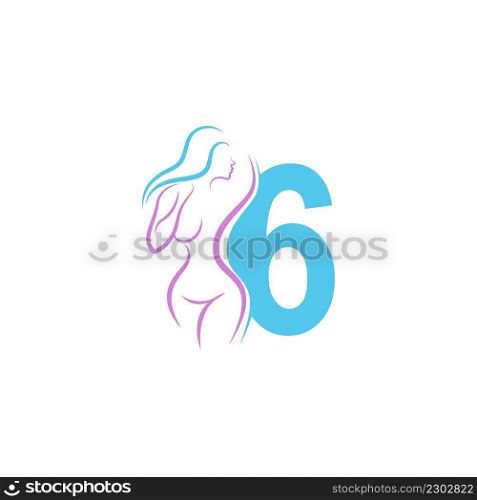 Sexy woman icon in front of number 6 illustration template vector