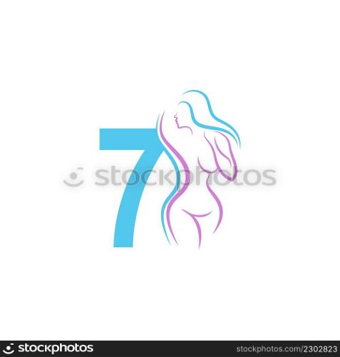 Sexy woman icon in front of number 7 illustration template vector