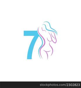 Sexy woman icon in front of number 7 illustration template vector
