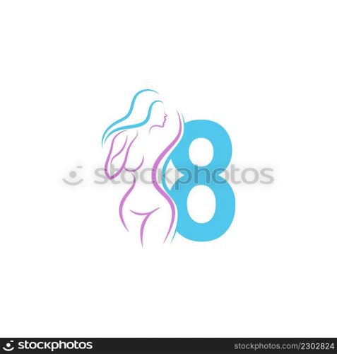 Sexy woman icon in front of number 8 illustration template vector