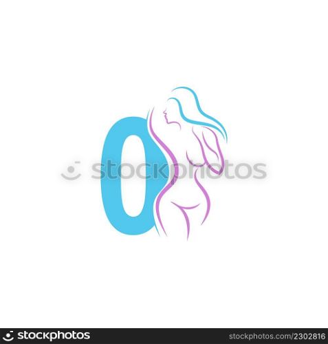 Sexy woman icon in front of number zero illustration template vector
