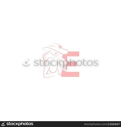Sexy woman illustration design with letter E icon vector