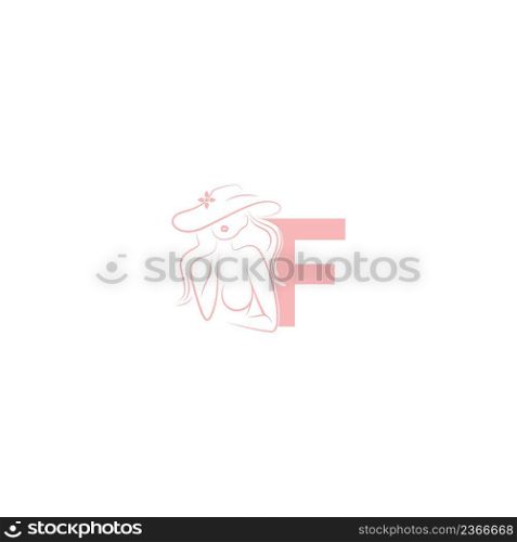 Sexy woman illustration design with letter F icon vector