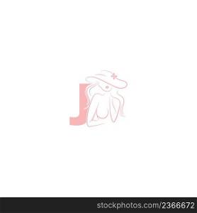 Sexy woman illustration design with letter J icon vector