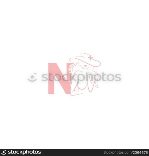 Sexy woman illustration design with letter N icon vector