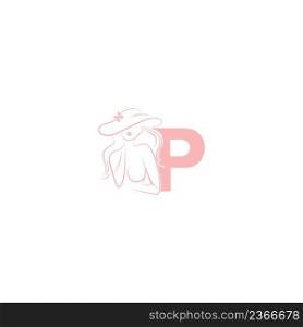 Sexy woman illustration design with letter P icon vector