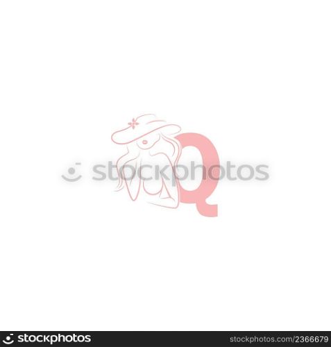 Sexy woman illustration design with letter Q icon vector