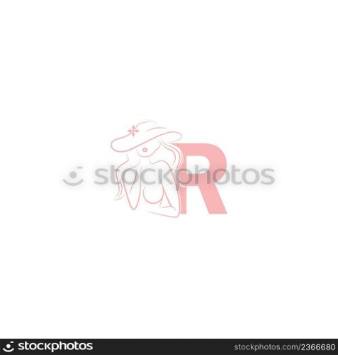 Sexy woman illustration design with letter R icon vector