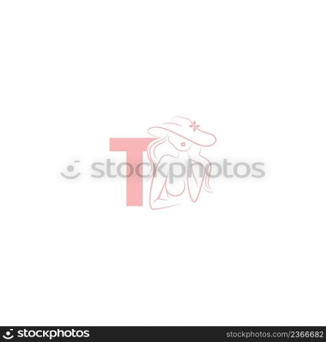 Sexy woman illustration design with letter T icon vector