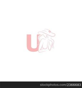 Sexy woman illustration design with letter U icon vector