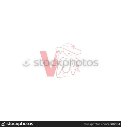 Sexy woman illustration design with letter V icon vector