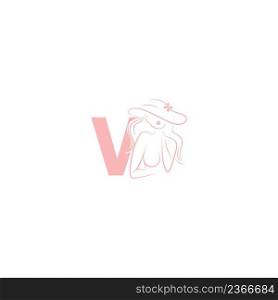 Sexy woman illustration design with letter V icon vector