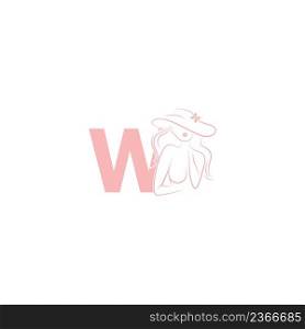 Sexy woman illustration design with letter W icon vector