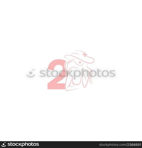 Sexy woman illustration design with number 2 icon vector