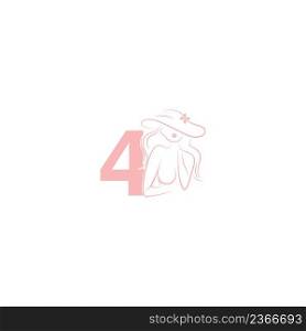 Sexy woman illustration design with number 4 icon vector