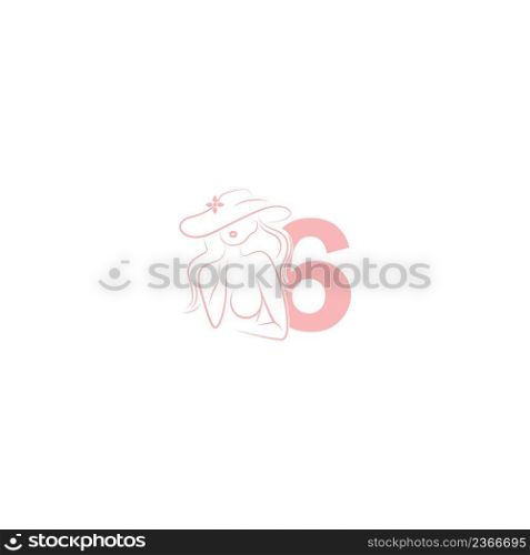Sexy woman illustration design with number 6 icon vector