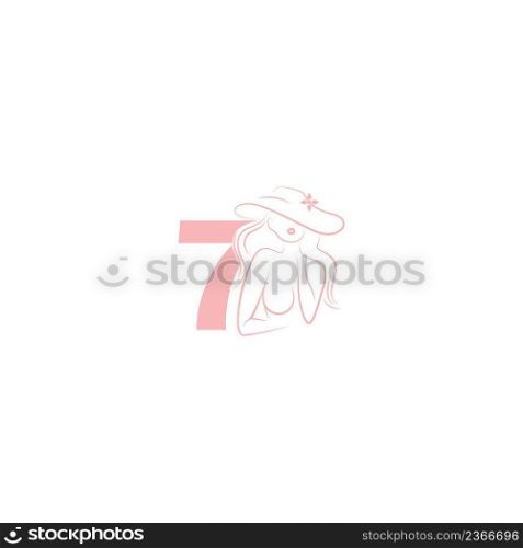 Sexy woman illustration design with number 7 icon vector