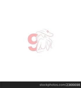 Sexy woman illustration design with number 9 icon vector