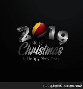 Seychelles Flag 2019 Merry Christmas Typography. New Year Abstract Celebration background