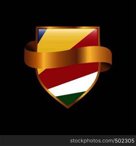 Seychelles flag Golden badge design vector