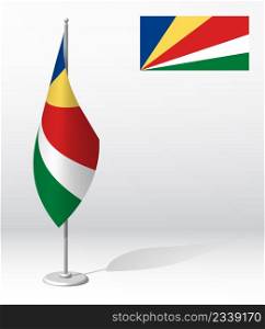 SEYCHELLES flag on flagpole for registration of solemn event, meeting foreign guests. SEYCHELLES National independence day. Realistic 3D vector on white