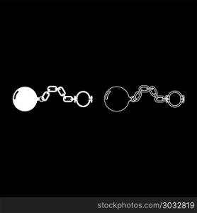 Shackles with ball icon set white color illustration flat style simple image outline