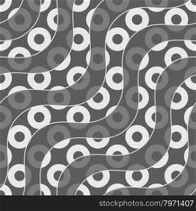 Shades of gray diagonal waves with donuts.Seamless stylish geometric background. Modern abstract pattern. Flat monochrome design.