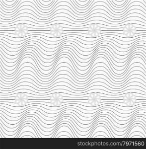 Shades of gray irregular waves with flower.Seamless stylish geometric background. Modern abstract pattern. Flat monochrome design.