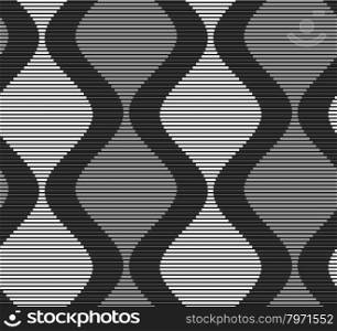 Shades of gray striped dark and light bulging waves on dark.Seamless stylish geometric background. Modern abstract pattern. Flat monochrome design.
