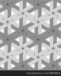 Shades of gray striped six ray stars.Seamless stylish geometric background. Modern abstract pattern. Flat monochrome design.