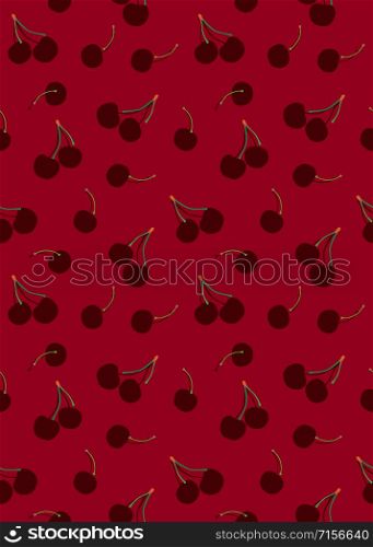 Shadow of cherry fruits seamless pattern on red background, Red fruits berry pattern. Vector illustration.