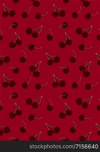 Shadow of cherry fruits seamless pattern on red background, Red fruits berry pattern. Vector illustration.