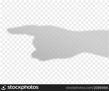 Shadow overlay of hand with index finger. Transparent reflection of pointing gesture on wall. Vector realistic illustration. EPS 10.