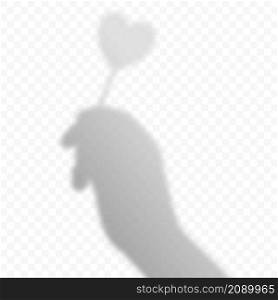 Shadow overlay of hand with lollipop in shape of heart. Transparent reflection of candy on stick. Vector realistic illustration. EPS 10. Shadow overlay of hand with lollipop in shape of heart. Transparent reflection of candy on stick. Vector realistic illustration. EPS 10.