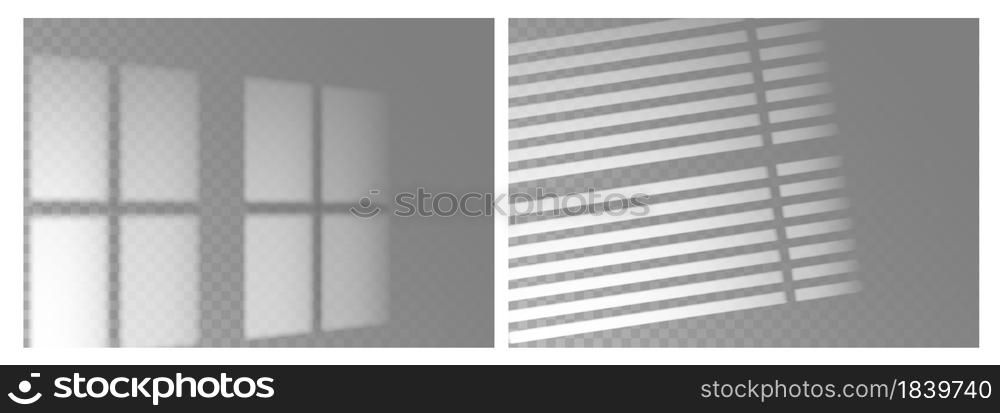 Shadow overlay realistic. Window light with shadow texture. Decorative sunlight effect transparent template. Scenes of natural lighting. Window and jalousie frames, gray elements. Vector illustration. Shadow overlay realistic. Window light with shadow texture. Decorative sunlight effect transparent template. Scenes of natural lighting. Window and jalousie frames. Vector illustration