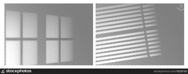 Shadow overlay realistic. Window light with shadow texture. Decorative sunlight effect transparent template. Scenes of natural lighting. Window and jalousie frames, gray elements. Vector illustration. Shadow overlay realistic. Window light with shadow texture. Decorative sunlight effect transparent template. Scenes of natural lighting. Window and jalousie frames. Vector illustration