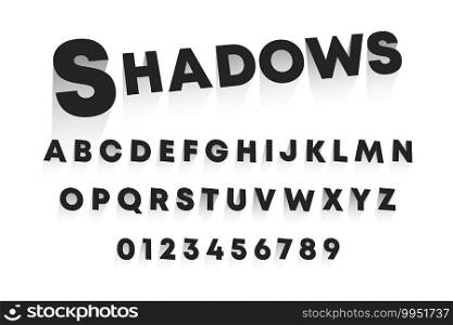 Shadows alphabet template. Set of letters and numbers 3D design. Vector illustration.. Shadows alphabet template. Set of letters and numbers 3D design. Vector illustration