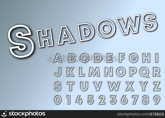 Shadows line alphabet font template. Lines shadow letters and numbers ...