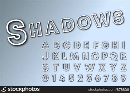 Shadows line alphabet font template. Lines shadow letters and numbers. Vector illustration.. Shadows line alphabet font template. Lines shadow letters and numbers