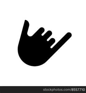 Shaka sign black glyph icon. Call me sign. International greeting gesture. Non verbal communication. Silhouette symbol on white space. Solid pictogram. Vector isolated illustration. Shaka sign black glyph icon