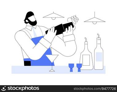 Shaking cocktail abstract concept vector illustration. Professional bartender shaking cocktail, mojito preparation, service sector, horeca business, restaurant staff abstract metaphor.. Shaking cocktail abstract concept vector illustration.