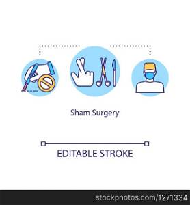 Sham surgery concept icon. Placebo surgical procedure idea thin line illustration. Fake operation, intervention. Vector isolated outline RGB color drawing. Editable stroke