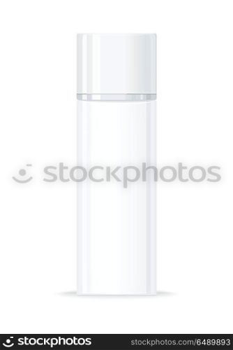Shampoo Bottle Isolated. Empty Cosmetic flask. Shampoo bottle isolated on white. Empty cosmetic product tube. Reservoir without label. No logo or trademark on the flask. Part of series of decorative cosmetics items. Flagon. Vector illustration