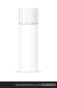 Shampoo Bottle Isolated. Empty Cosmetic flask. Shampoo bottle isolated on white. Empty cosmetic product tube. Reservoir without label. No logo or trademark on the flask. Part of series of decorative cosmetics items. Flagon. Vector illustration