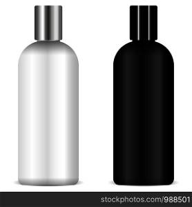 Shampoo bottles black and white mockup Eps 10 vector 3d realistic illustration. Ready for your design package.. Shampoo bottles black and white mockup vector
