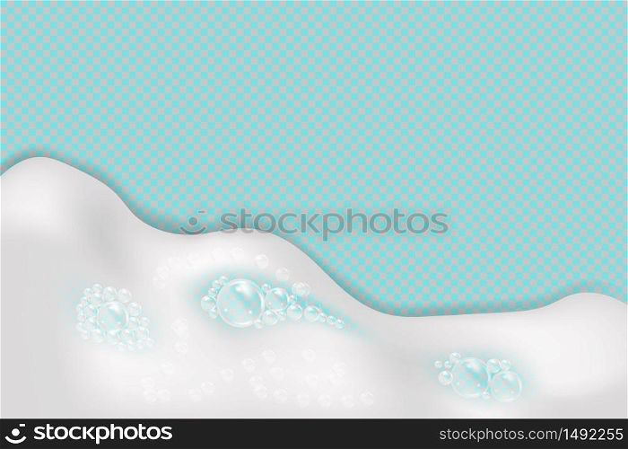 Shampoo bubbles texture.Sparkling shampoo and bath lather vector illustration.. Bath foam isolated on transparent background.
