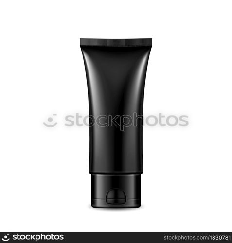 Shampoo Conditioner Blank Tube Packaging Vector. Body And Hair Care Hygienic Cosmetic Black Tube Container With Cap. Aromatic Gel Product Package Template Realistic 3d Illustration. Shampoo Conditioner Blank Tube Packaging Vector